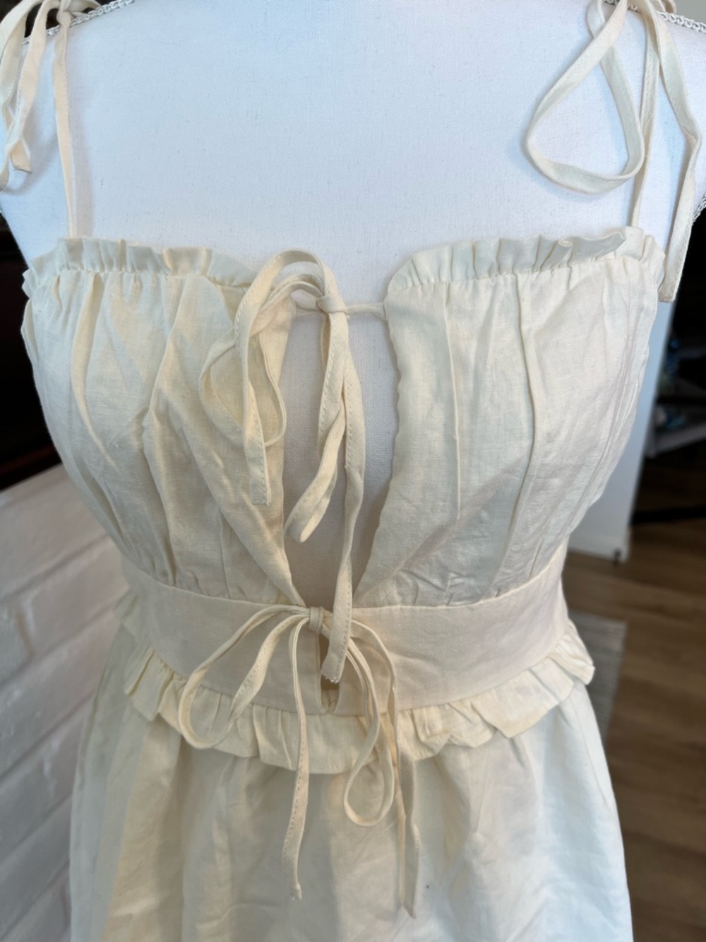 Milk Maid Cottage Core Cream Tie Waist Dress